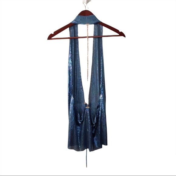 Savage X Fenty by Rihanna Blue Shiny Metallic Mesh Beaded Top - Picture 7 of 17